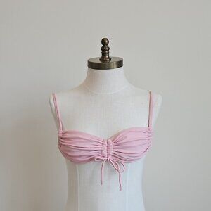Aerie Light Pink Ruched String Tie Bikini Top